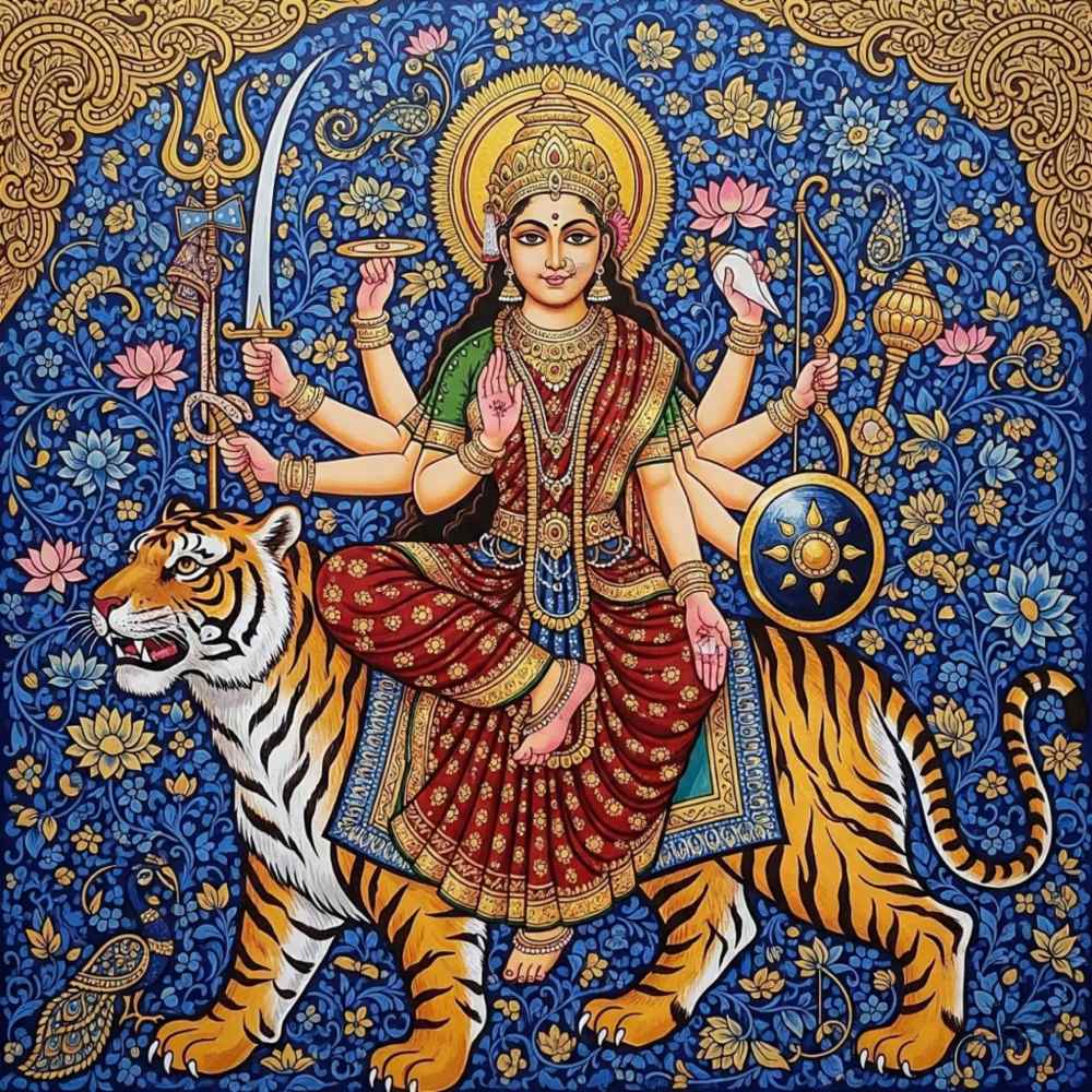 Goddess Durga on Tiger – Rogan Art Painting