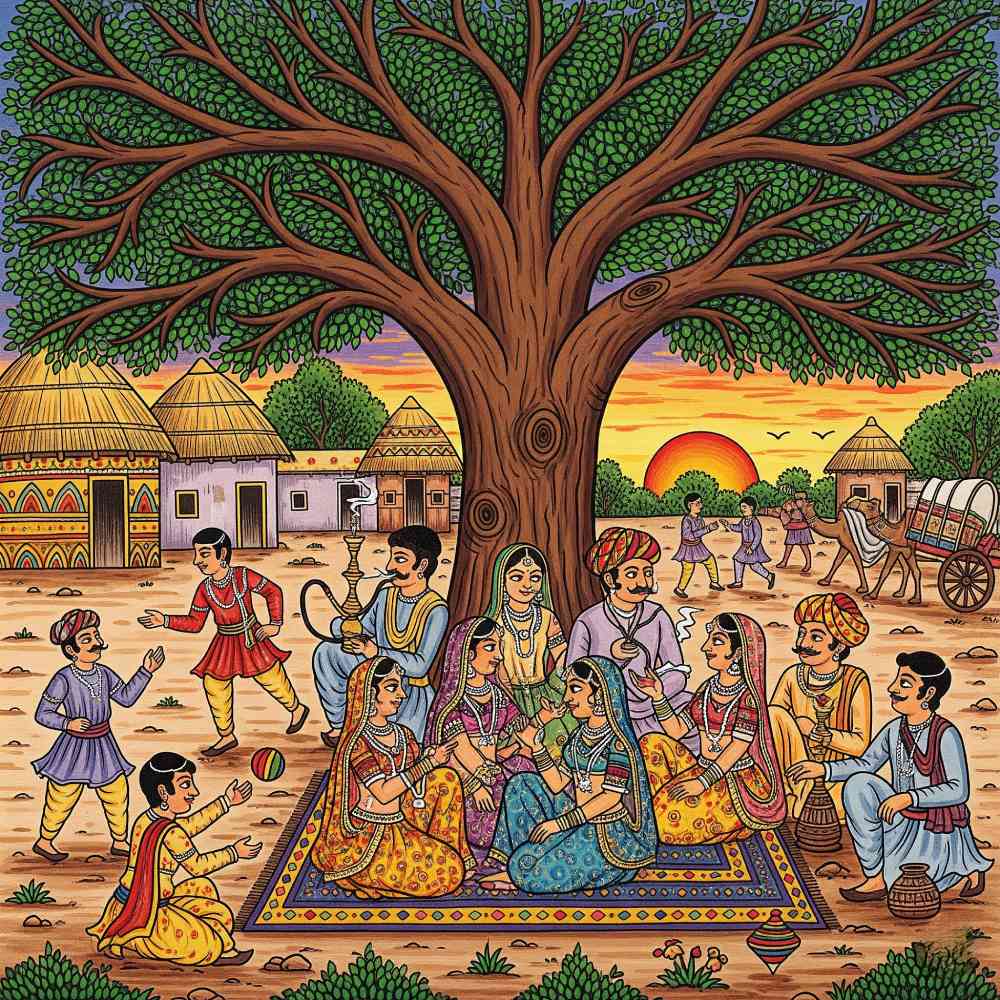 Rajasthani Village Gathering – Traditional Life Art