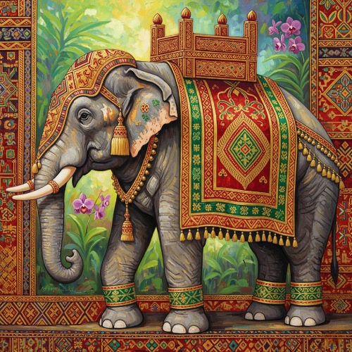 Assamese Silk Weaving Art Elephant Digital Painting