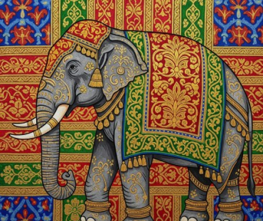 Assamese Silk Weaving Art Elephant Printable Digital Artwork