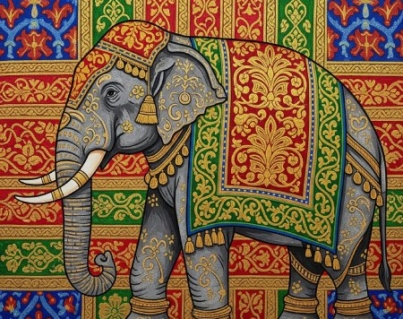 Assamese Silk Weaving Art Elephant Printable Digital Artwork