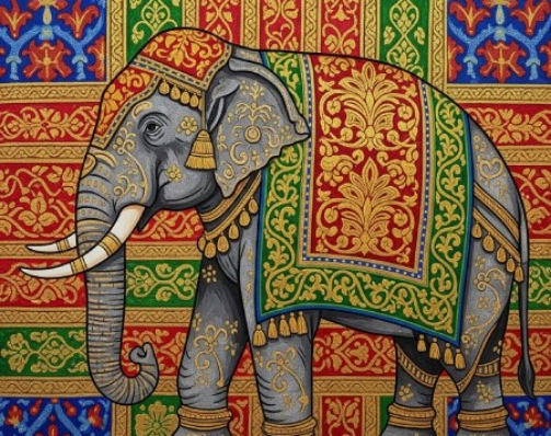 Assamese Silk Weaving Art Elephant Printable Digital Artwork