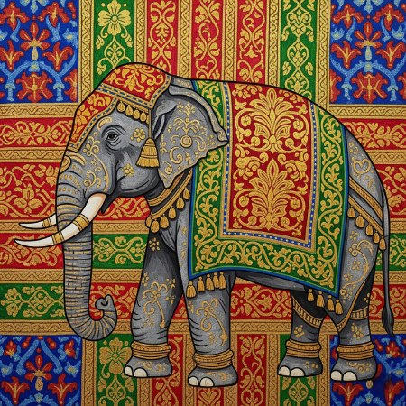 Assamese Silk Weaving Art Elephant Printable Digital Artwork