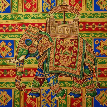 Assamese Silk Weaving Art Elephant Royal Digital Painting