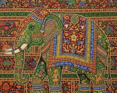 Assamese Silk Weaving Art Green Elephant Digital Download