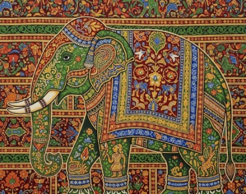 Assamese Silk Weaving Art Green Elephant Digital Download