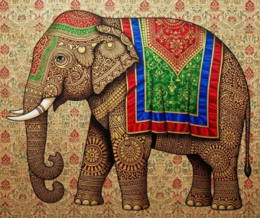 Assamese Silk Weaving Digital Art Ornamental Elephant