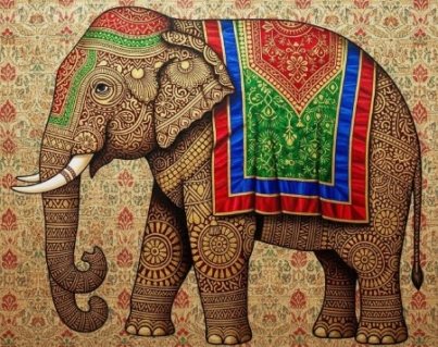 Assamese Silk Weaving Digital Art Ornamental Elephant