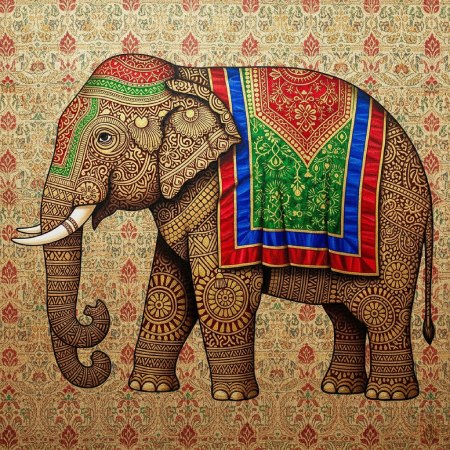 Assamese Silk Weaving Digital Art Ornamental Elephant