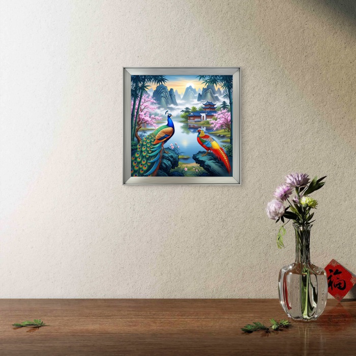 Chinese Diverse Theme Art Lake & Birds Digital Painting - Image 2