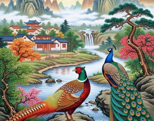 Chinese Diverse Theme Art Birds & Landscape Digital Painting