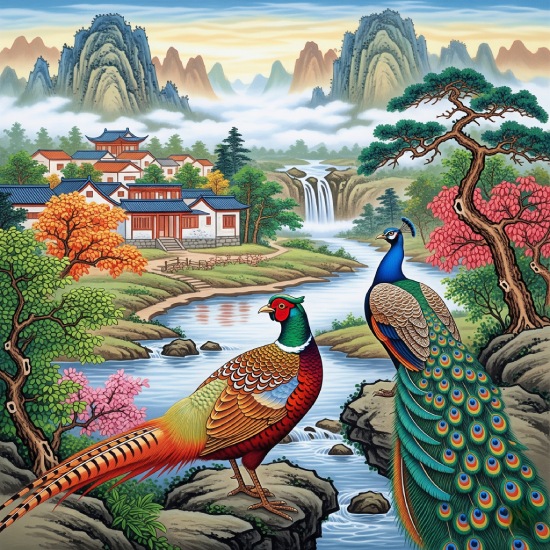 Chinese Diverse Theme Art Birds & Landscape Digital Painting