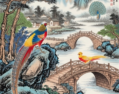 Chinese Diverse Theme Art Birds and Bridges Scenic Wall Art