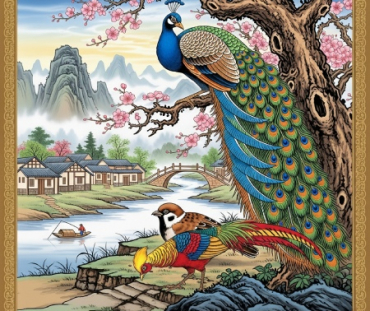 Chinese Diverse Theme Art Peacock & Birds Digital Painting