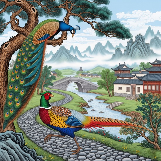 Chinese Diverse Theme Art Peacock & Pheasant Printable Wall Art