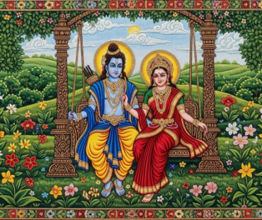 Divine Rama Sita Digital Wall Art, Printable Spiritual Painting Download