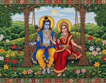 Divine Rama Sita Digital Wall Art, Printable Spiritual Painting Download