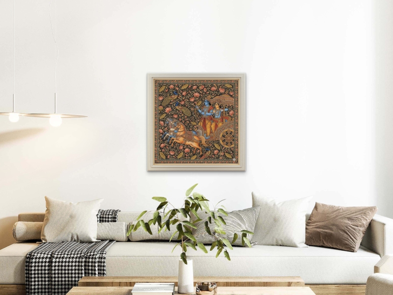 Kalamkari Art – Krishna and Arjun on Chariot - Image 2