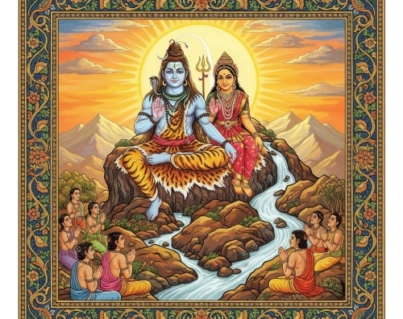 Kalamkari Art – Shiva Parvati Divine Blessings