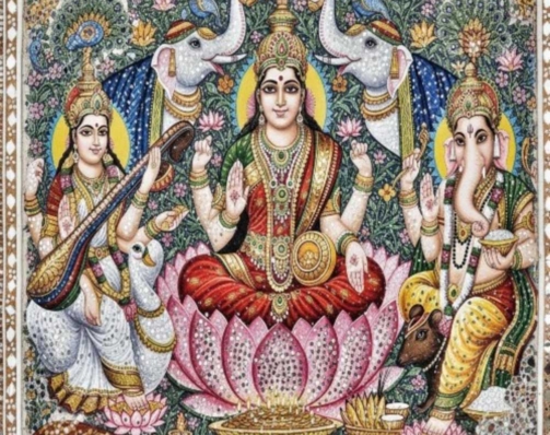 Mahalaxmi Saraswati and Ganeshji in Lippan Art 1 H D resize 1