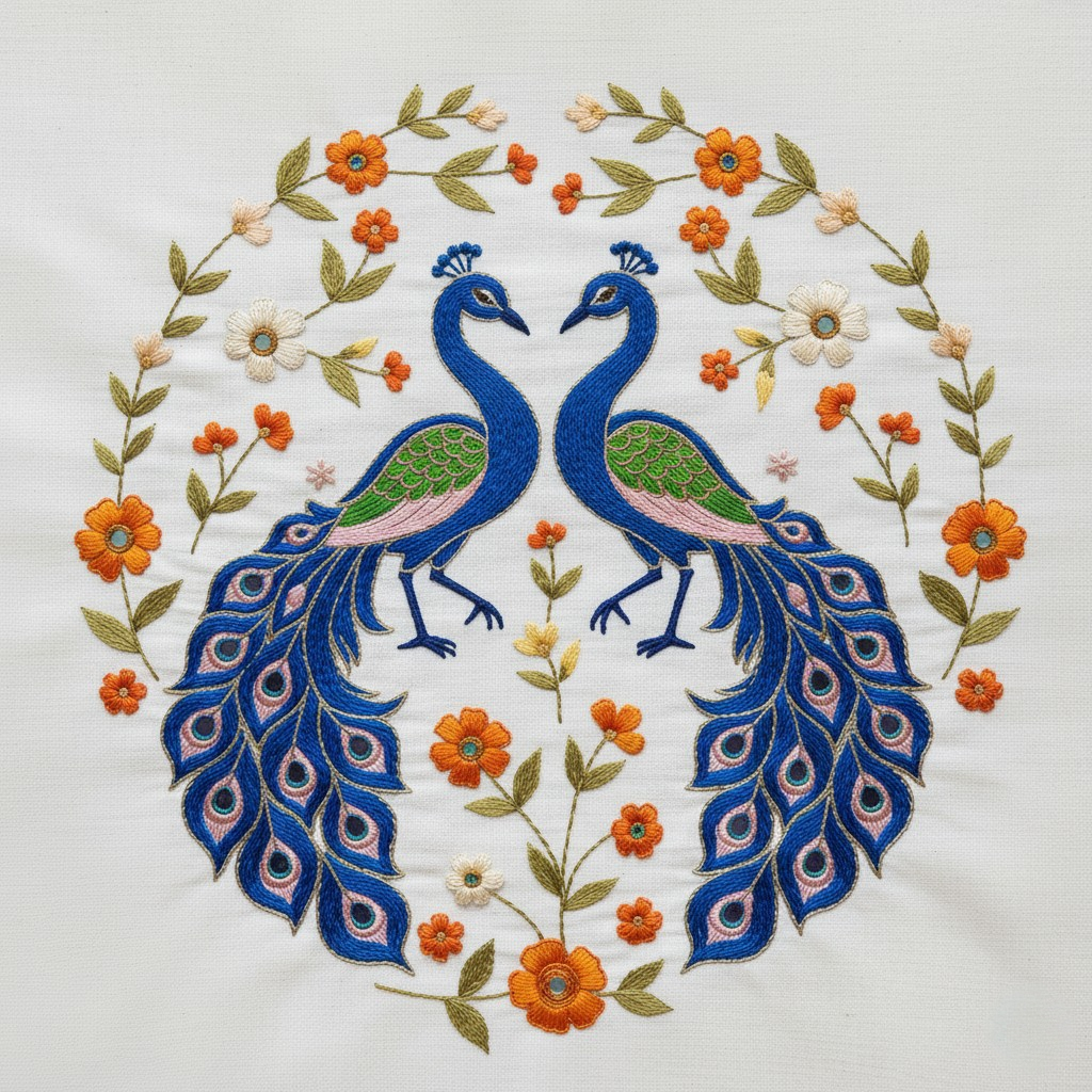 Dancing Peacock Embroidery Art