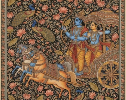 Kalamkari Art – Krishna and Arjun on Chariot