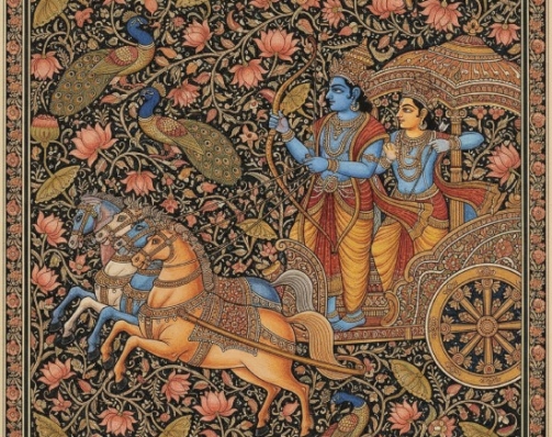 Kalamkari Art – Krishna and Arjun on Chariot