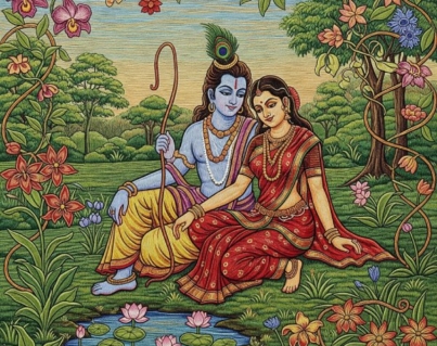 Radha Krishna Printable Digital Art, Hindu Spiritual Decor