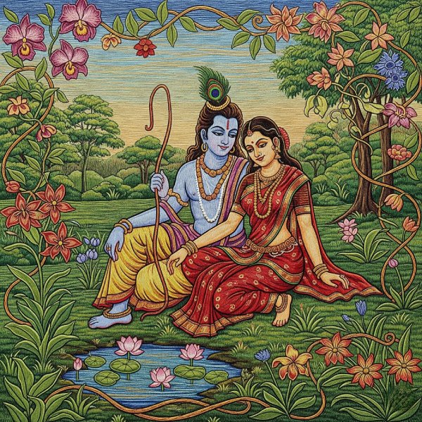 Radha Krishna Printable Digital Art, Hindu Spiritual Decor