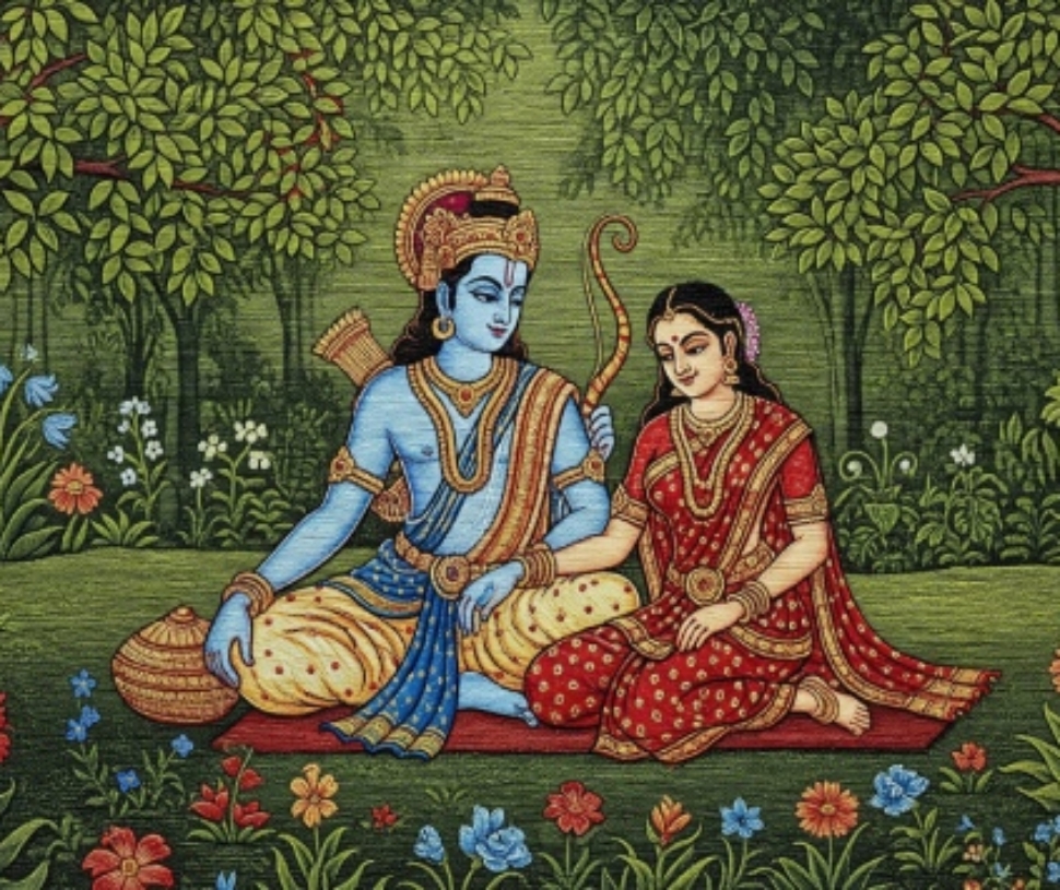 Ram Sita Forest Digital Painting Download, Printable Hindu Wall Art