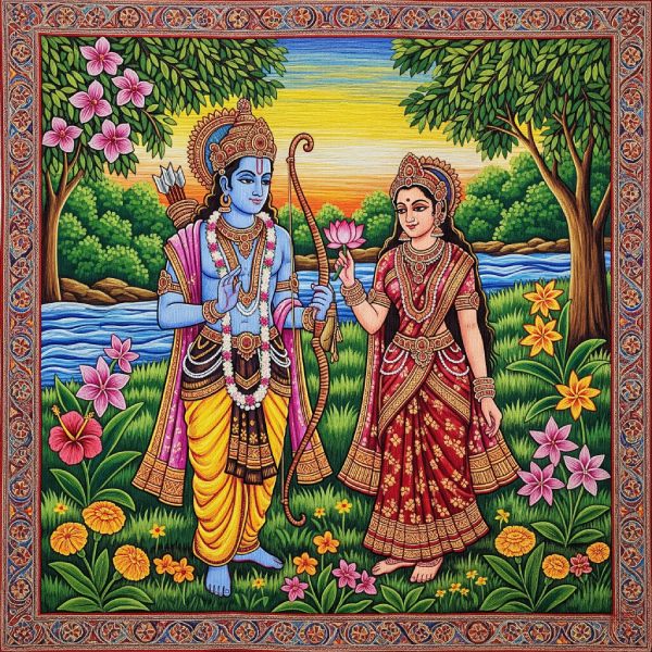 Rama Sita Digital Painting, Printable Hindu Wall Art
