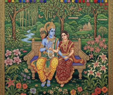 Rama Sita Seated Digital Painting Download, Printable Hindu Art