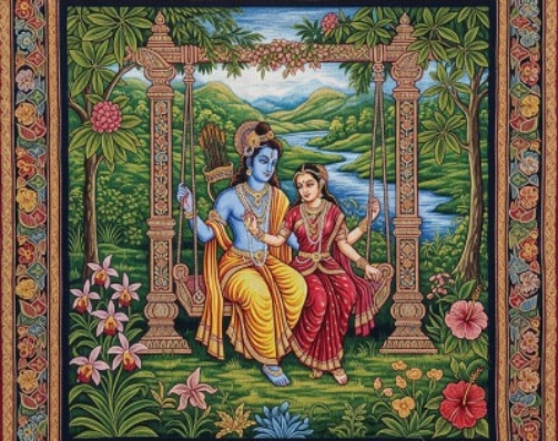 Rama Sita Swing Digital Painting Download, Printable Hindu Wall Art