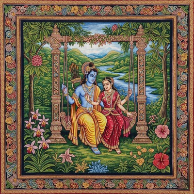 Rama Sita Swing Digital Painting Download, Printable Hindu Wall Art