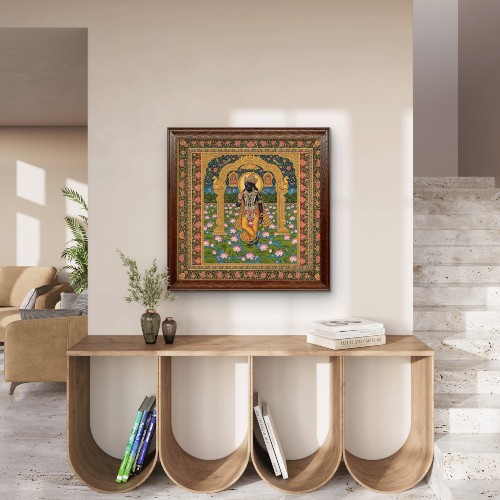 Shreenathji Pichwai Painting, Divine Lotus Pond Art - Image 2