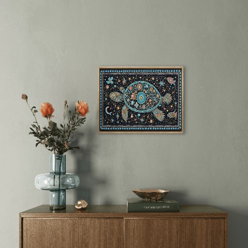 Cosmic Turtle Gond Art, Celestial Tribal Folk Painting - Image 2