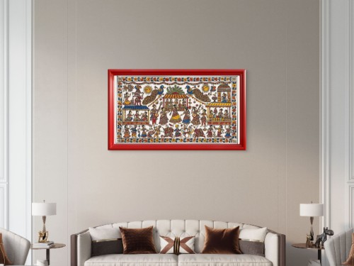 Village Festival Madhubani Painting, Traditional Folk Art,Mithila Art Wall Decor - Image 2