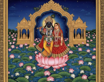 Radha Krishna Divine Lotus Artwork