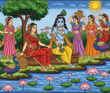 MADUBANI FOLK ART SCENE WITH GOPIES (6)