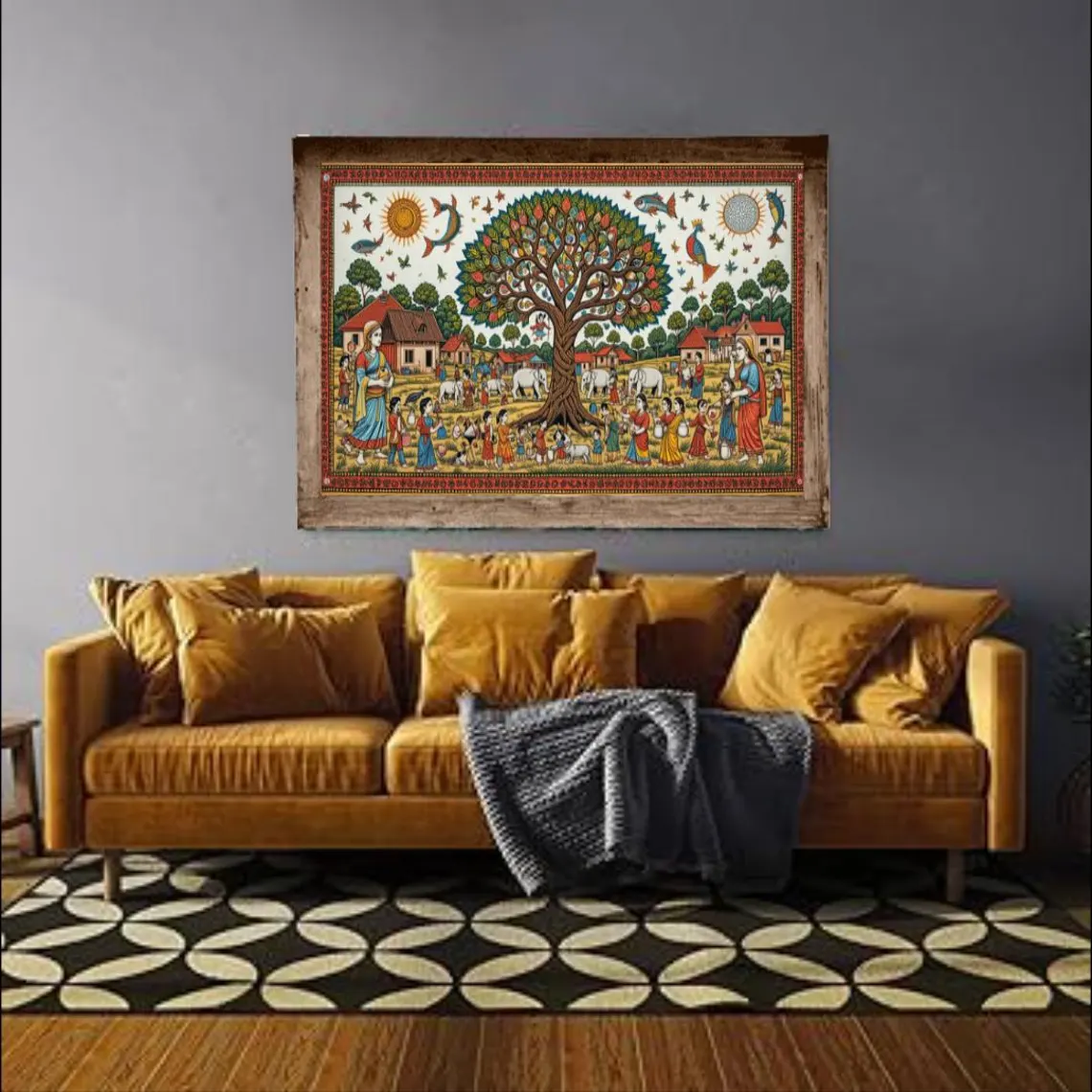 Vibrant Madhubani Folk Art,A Tapestry of Nature and Tradition - Image 2