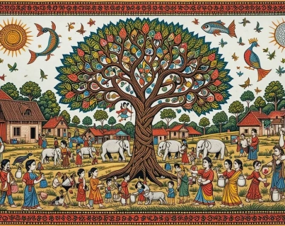 Vibrant Madhubani Folk Art,A Tapestry of Nature and Tradition