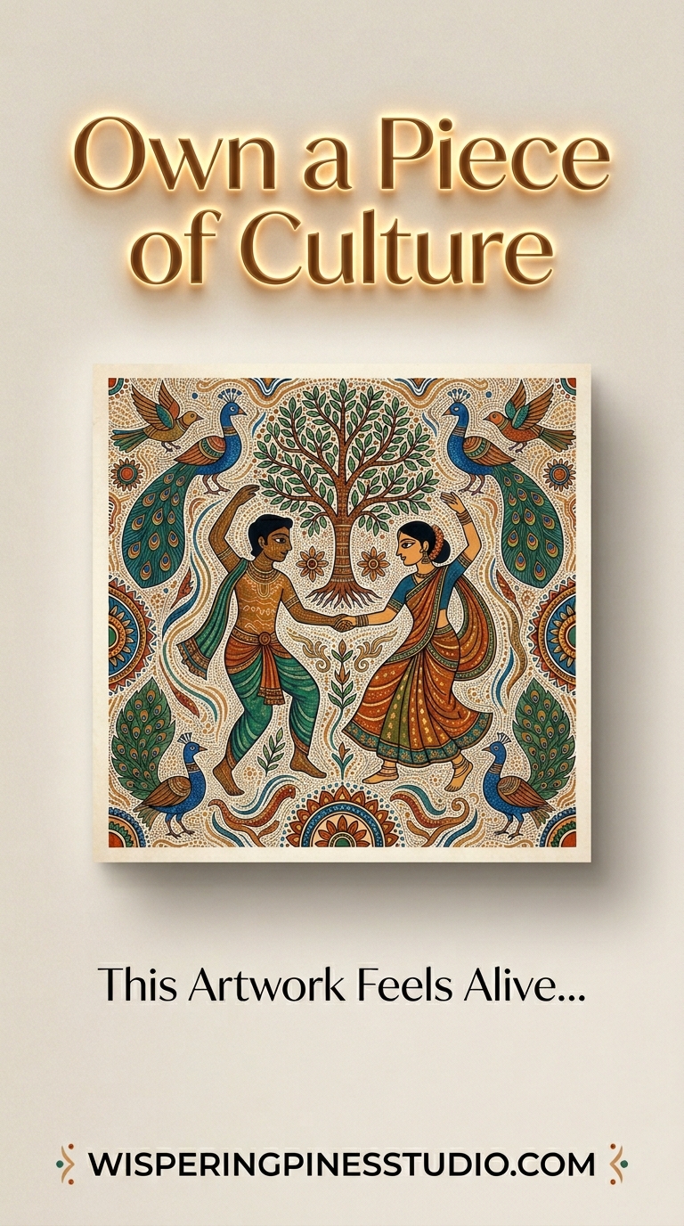 Gond Art Couple Dance Printable Wall Art, Indian Tribal Folk Dance Painting - Image 3