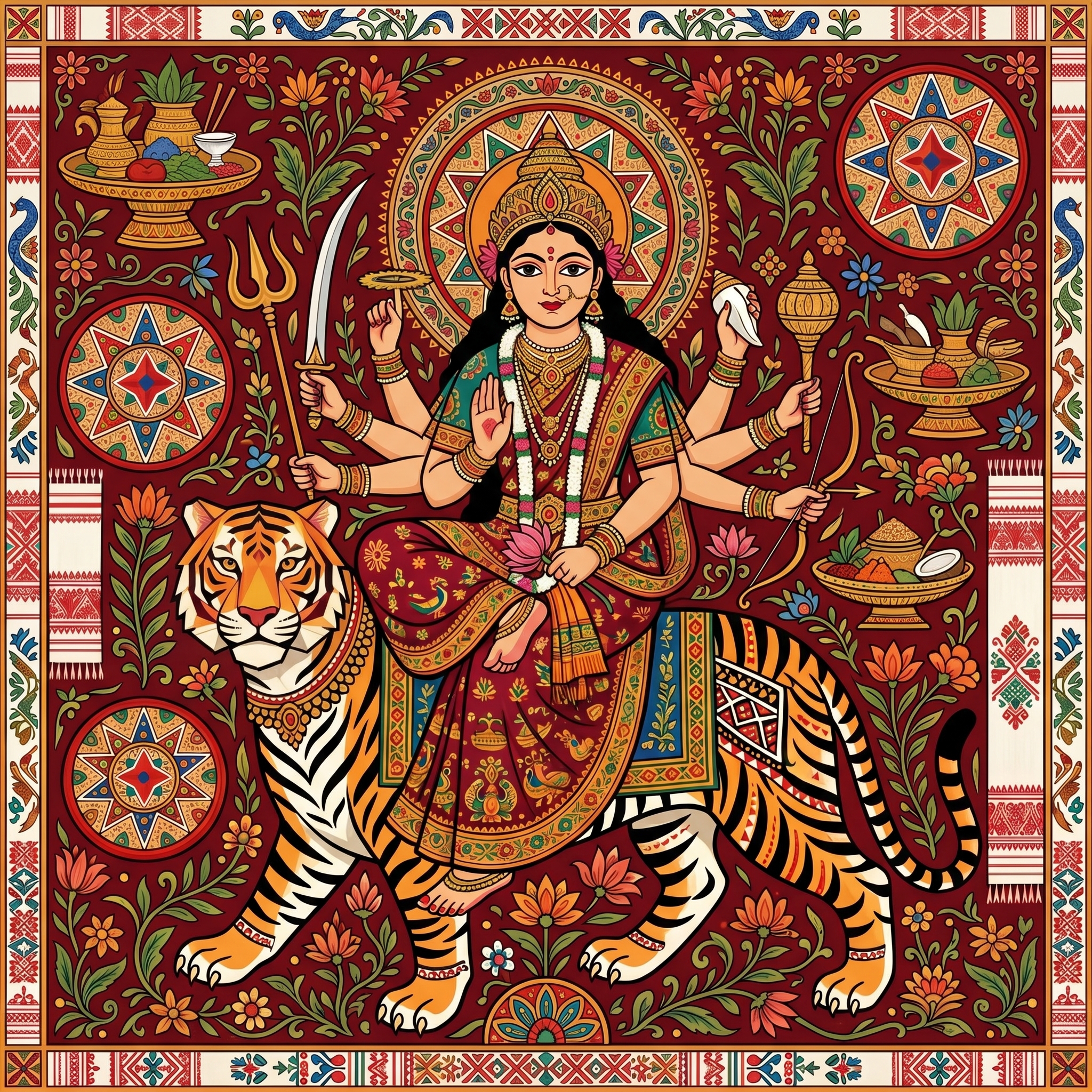 Assamese Folk Art Durga Print – Religious Gift Idea