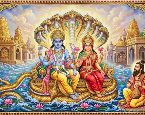 MAHALAXSHMI AND VISHNU TANJORE ART 00