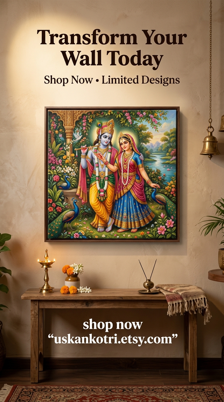 Radha Krishna Abstract Textured Art Print,Mughal Fusion Painting,Divine Love – Radha Krishna Abstract Art - Image 5