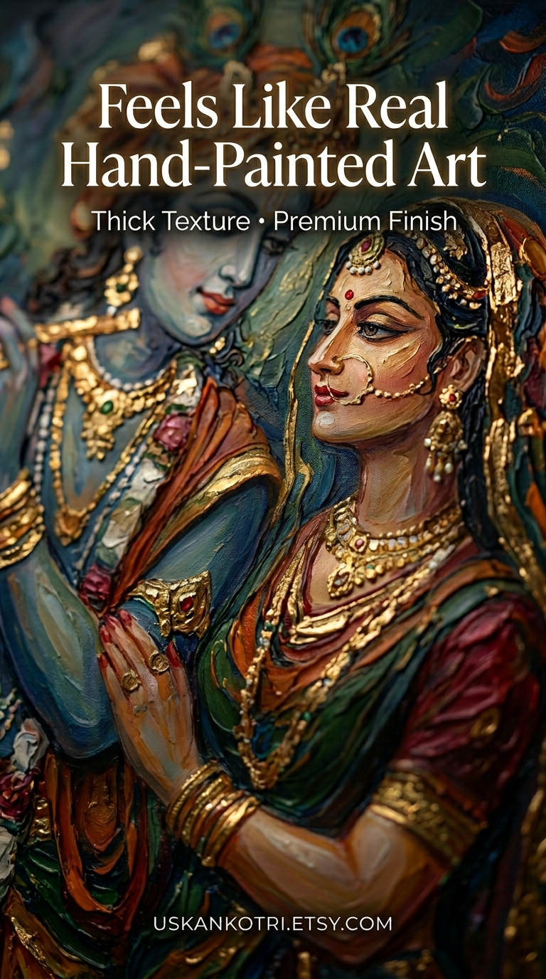 Radha Krishna Abstract Textured Art Print,Mughal Fusion Painting,Divine Love – Radha Krishna Abstract Art - Image 6