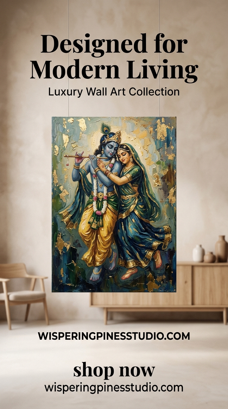 Radha Krishna Abstract Textured Art Print,Mughal Fusion Painting,Divine Love – Radha Krishna Abstract Art - Image 2