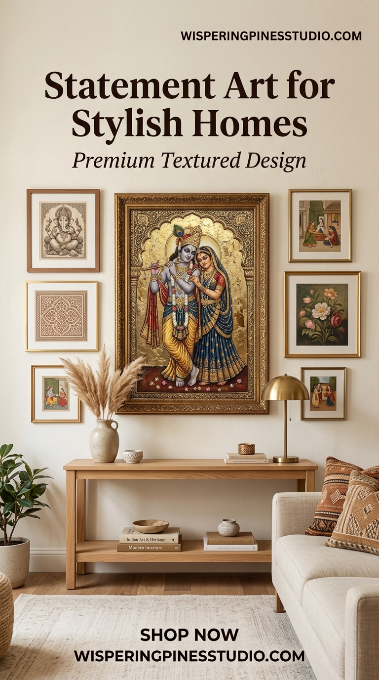 Radha Krishna Abstract Textured Art Print,Mughal Fusion Painting,Divine Love – Radha Krishna Abstract Art - Image 3