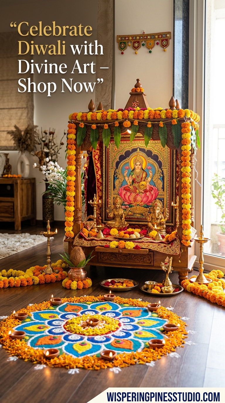 Standing Lakshmi Rogan Art,Indian Temple Art Print - Image 7