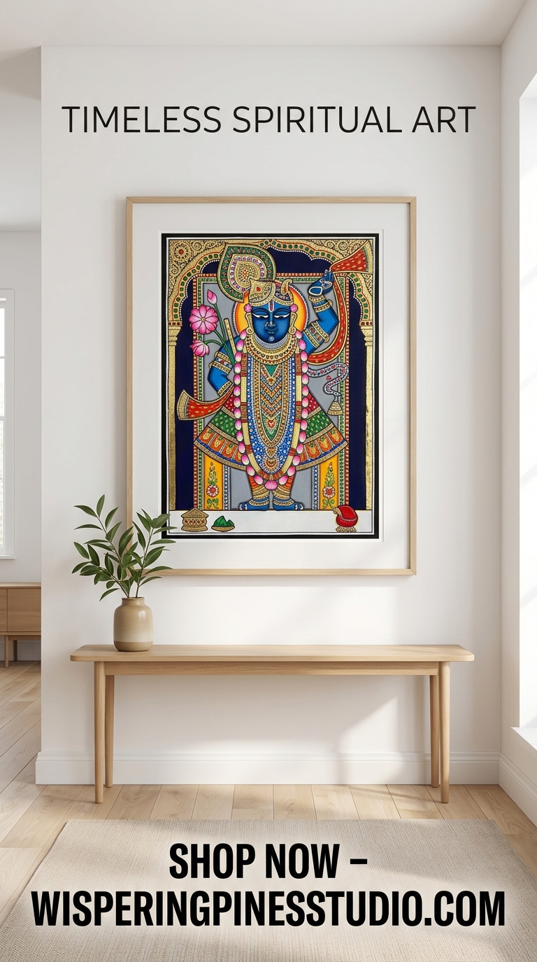 Dwarkadhish Krishna Wall Art, Tanjore Madhubani Fusion Painting - Image 3
